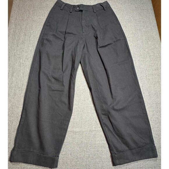 Free People Needed Breaking Trousers Mid Rise Pleating 100% Cotton Black‎ Size 0 - Picture 3 of 16